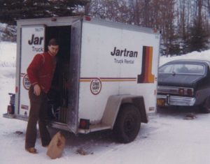 1983 - January 10. Driveway of parent's home in Luck, WI. Ready to drive 700 miles to my first job in Detroit, MI.