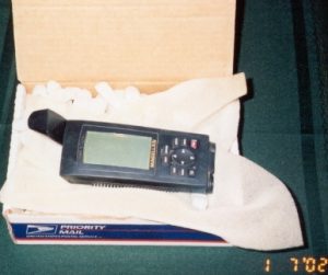 Bill Elliott's GPS receiver I found while looking for a geocache near Onyx Cave in southeast Missouri. Here I am shipping it back to Bill after getting his mailing address.