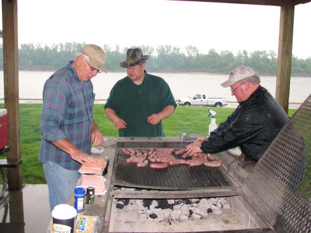 2006 - SLAGA spring picnic. Rich, Jeff, and Steve - starting the brautwurst cooking.