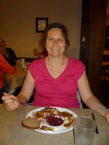 Elaine enjoying a traditional Danish meal at the "Danish Inn" in Elk Horn, Iowa.