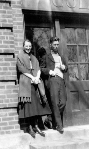 Dora Lauritzen and Holger Koch on Grand View campus.  They later married.