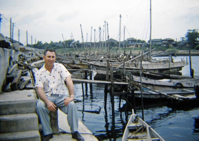 1956 - Walt at boat dock in Japan