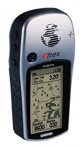 Garmin etrex Vista handheld GPS unit. Built-in maps. SiRF chip for good GPS reception.