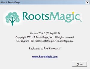 Roots Magic 'help/about' screen.