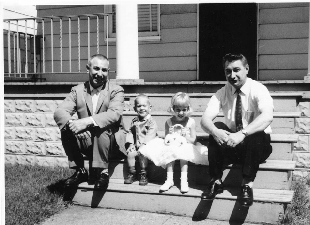 Early 1960s - Walt, Paul, Barb Konopacki visiting Stella Konopaski in Detroit, Michigan.  John Konopaski at right.
