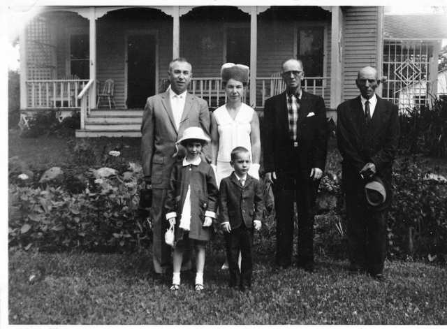 Mid -1960s.  Easter in front yard of house near Luck, Wisconsin.  Walt, Stella, ?, Joseph Konopaski.  Barb and Paul in front.