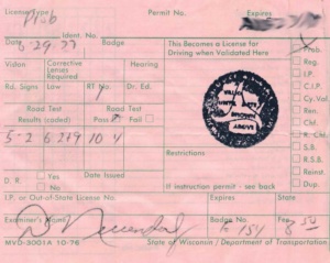 1977 - Paul's Wisconsin Probationary Drivers License Receipt