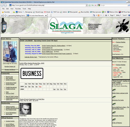 Screen snapshot showing SLAGA web site I created