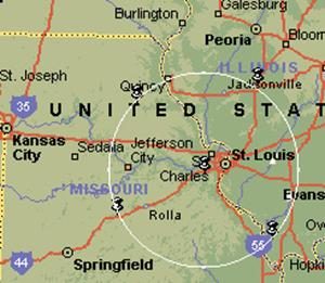 SLAGA Territory map - 100 mile radius from Eureka, Missouri