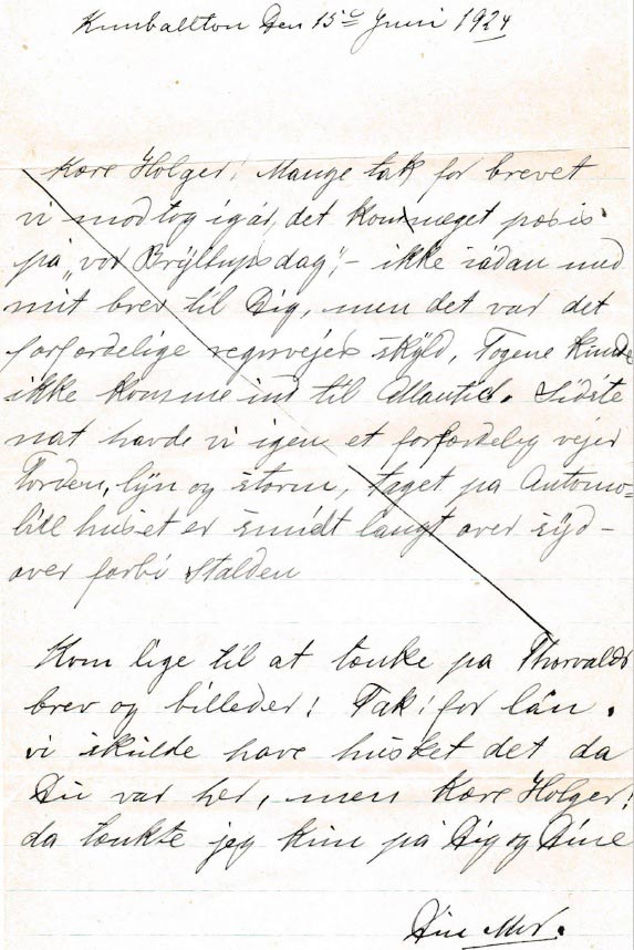 ORIGINAL: Example of a letter that Selma translated for me. This was from Ane Koch (my great grandmother) to Holger Koch (my grandfather). Holger was going to school in Grand View College at the time. Ane was living in Kimballton, Iowa where her husband, Hans Koch, was running a brickyard.