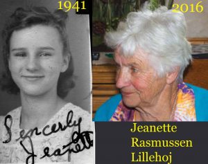 School photo of Jeanette in 1941. Newer photo of her in 2016.