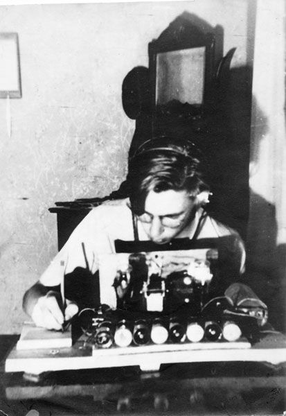 1943 - Vern learning Morse code on home-made short-wave radio kit.