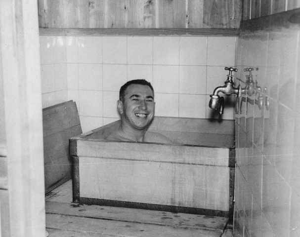 1955 - Sakurai, Japan - Walt taking a bath