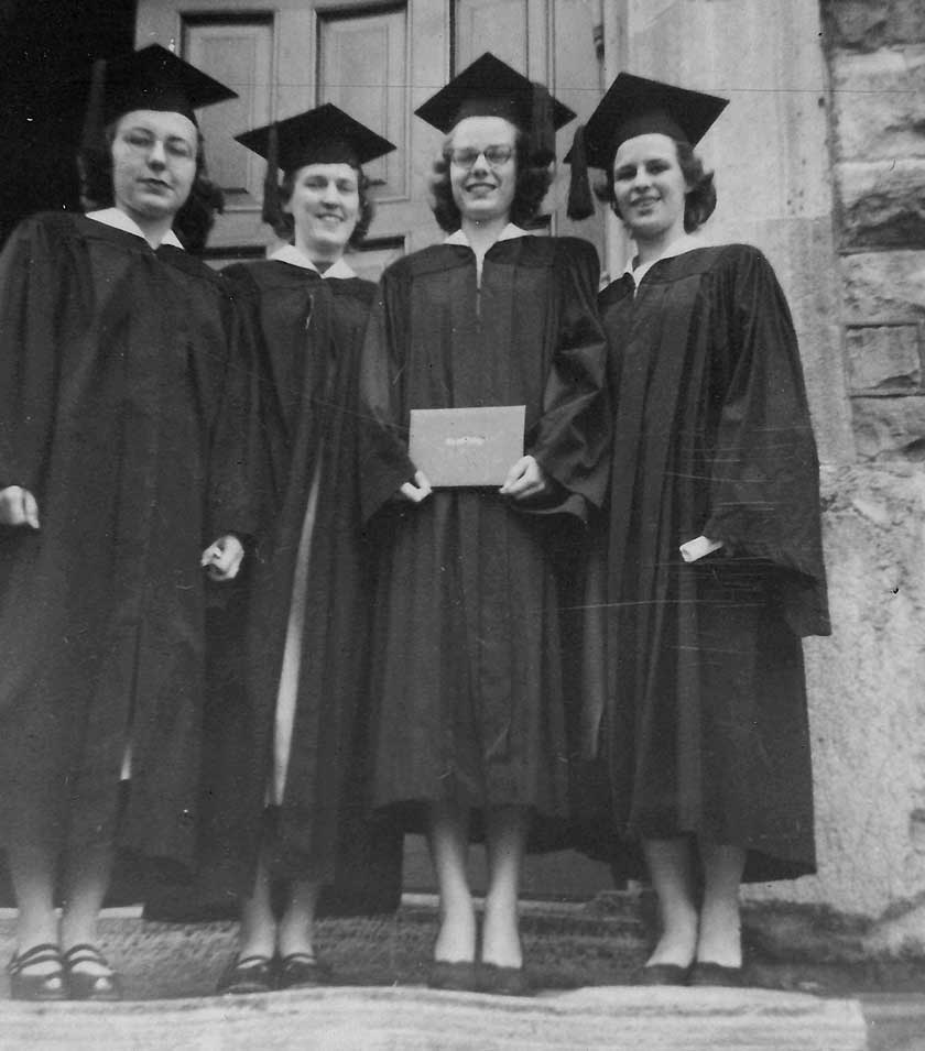 College roommates graduating in 1950. Grace Larsen, Helga Koch (my mom), Jean Huxsol, Mary Hickox.