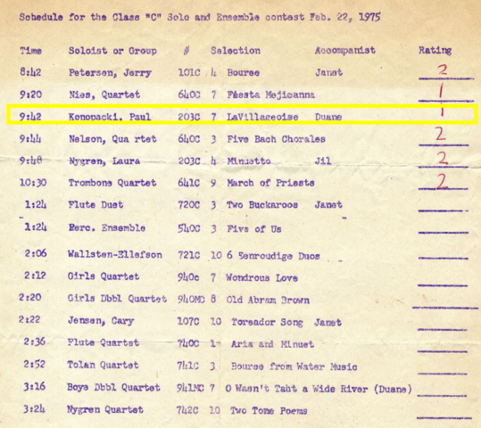 1975 - Solo and Ensemble Contest - First Place Clarinet Solo