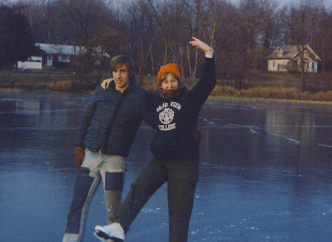 1980 - Paul and Barb on Little Butternut Lake. Unusually clear and smooth ice with no snow.