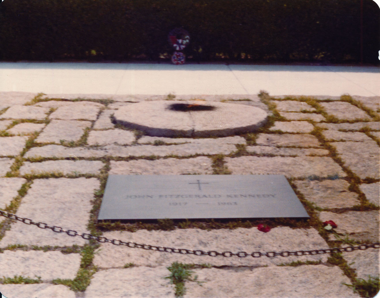 1976 Bicentennial Heritage Tour - Eternal flame. JFK grave at Arlington Cemetery.