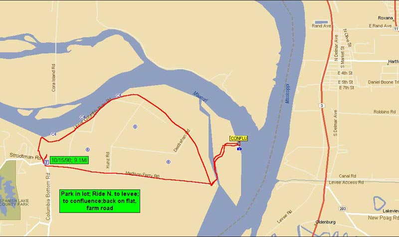 October 15, 1998 - GPSR tracks of bike ride at Columbia Bottoms near St. Louis, Missouri