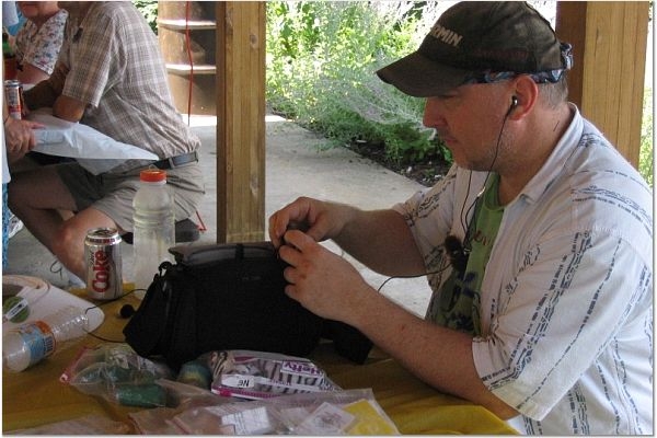 Setting up my iRiver audio play for recording a podcast at a SLAGA picnic.