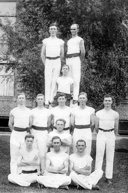 Gymnastics group at Grand View.  Holger Koch sitting in front row, lower left