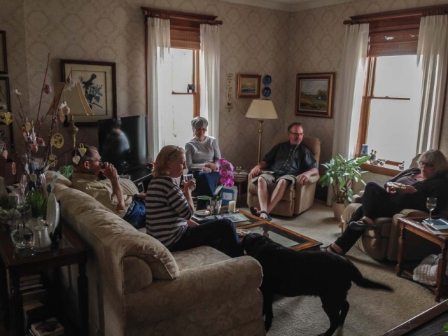 Discussing family history in the Hans Koch brick house