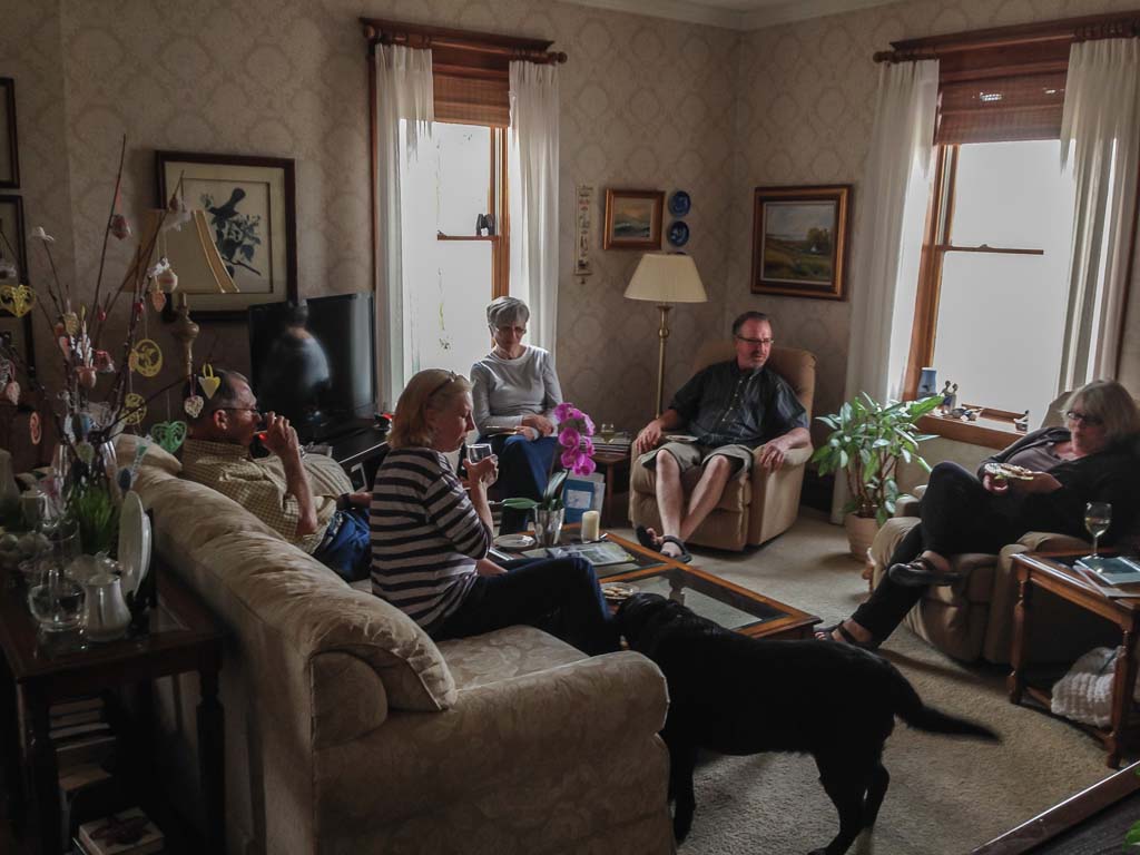 Discussing family history in the Hans Koch brick house