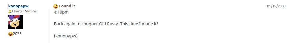 My log about finding Old Rusty geocache on the second try.