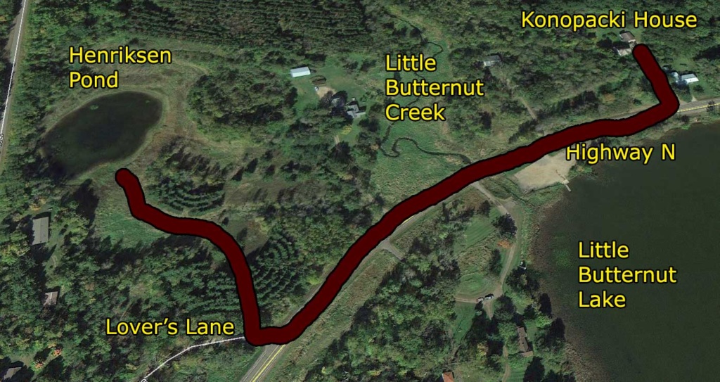 Map - From Konopacki house to Henriksen's Pond