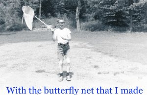 Paul holding cheesecloth net in driveway