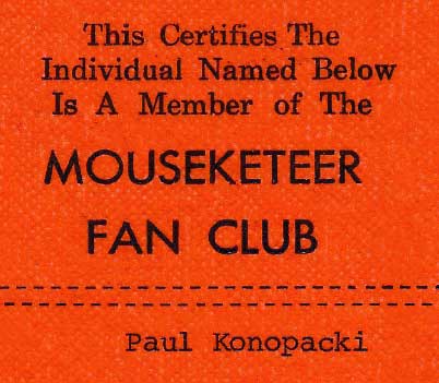 Mouseketeer Fan Club card
