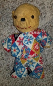 Stuffed Animal: "Winnie-The-Pooh". In pajamas created by mom.