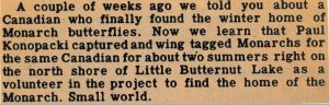 Monarch butterfly article - Paul involvement