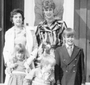 Early 1970s. Back: Agnes Nielsen, Bonnie Dufresne. Front: Shannon, Joel, John.
