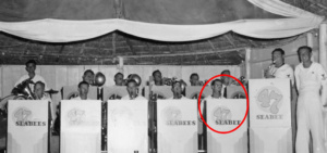 1947 - Vern on tenor sax with SeaBee band at Paradise Club - Naval Recreation.