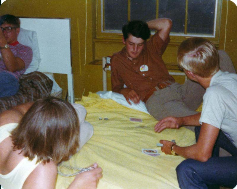 National 4-H Center. The guys playing cards in the dorm room.