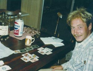 Jean and I at table during our free time playing with cards