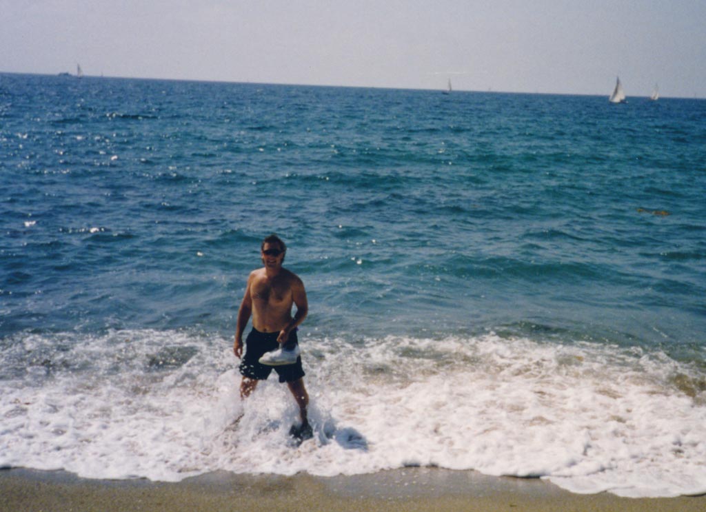 Paul with shoes off in the Pacific Ocean (Redondo Beach)