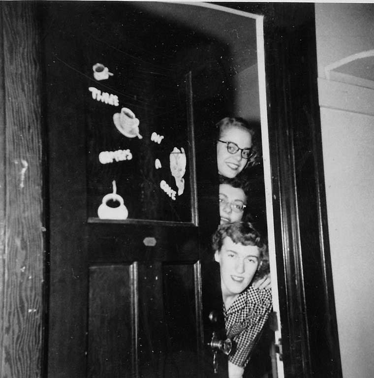 Jean Huxsol, Grace Larsen, Helga Koch (my mom). Room 103 of Pfeiffer Hall.
