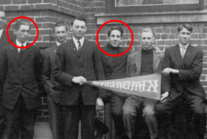 Late 1910s. Holger (left) and Frede (right). At Grand View College with others from Kimballton.